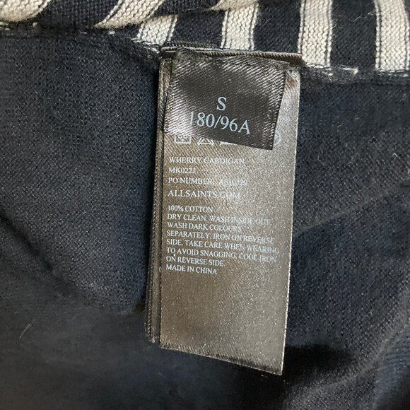 Men's All Saints Wherry Cotton Cardigan Sweater Black w/Stripe Size Small - Picture 5 of 5